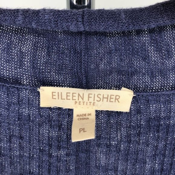 Eileen Fisher Blue Linen Cotton Open Waterfall Long Sleeve Knit Cardigan size PL - Picture 7 of 10